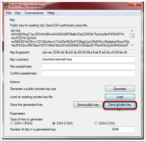 Putty type of key to generate download